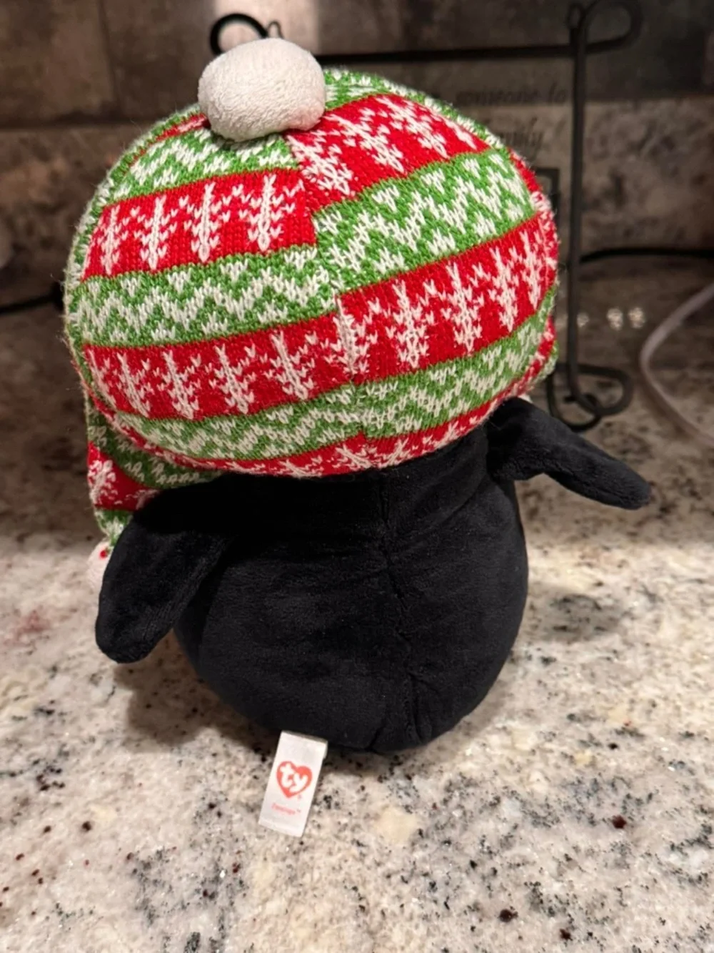 TY Vintage beanie boo Plush Penguin with Holiday Knit Hat - 9in tall